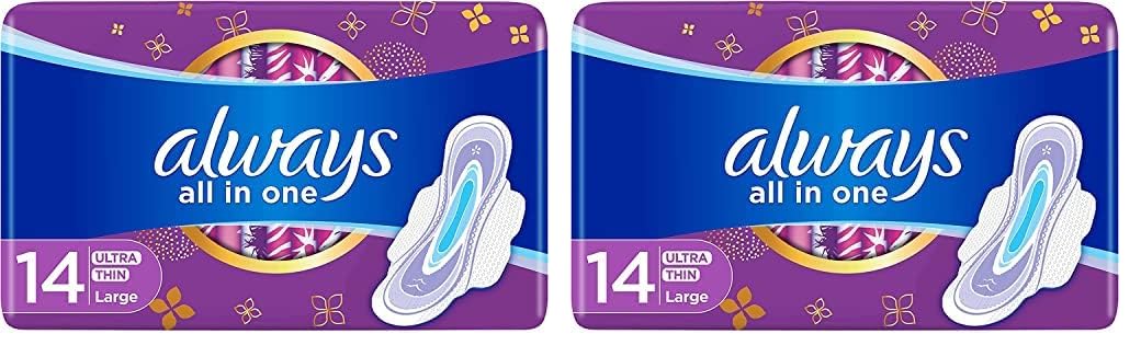 Always Pads Ultra Thin All In One Large With Wings 14 Sanitary Pads (Pack of 2)
