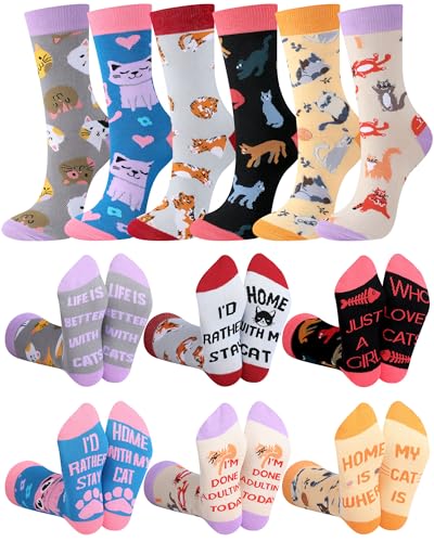 Chaussettes chat femme lot de 6 paires fantaisie en coton doux taille unique