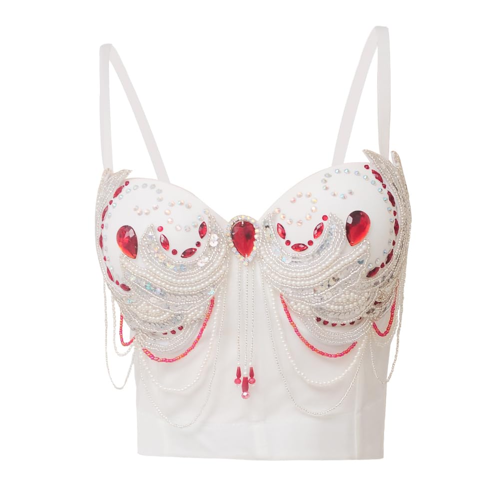 ROYAL SMEELA Top Corsé Lentejuelas para Mujeres Bustier Corse Tirantes Blanco Mujer