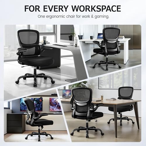 Image of ALLGOD Ergonomic Office Chair, Breathable Mesh Ergonomic Desk Chair with Lumbar Support, Flip-up Armrests, Computer Chairs Comfortable for Home, Office, Work, Standard, 6 Pack