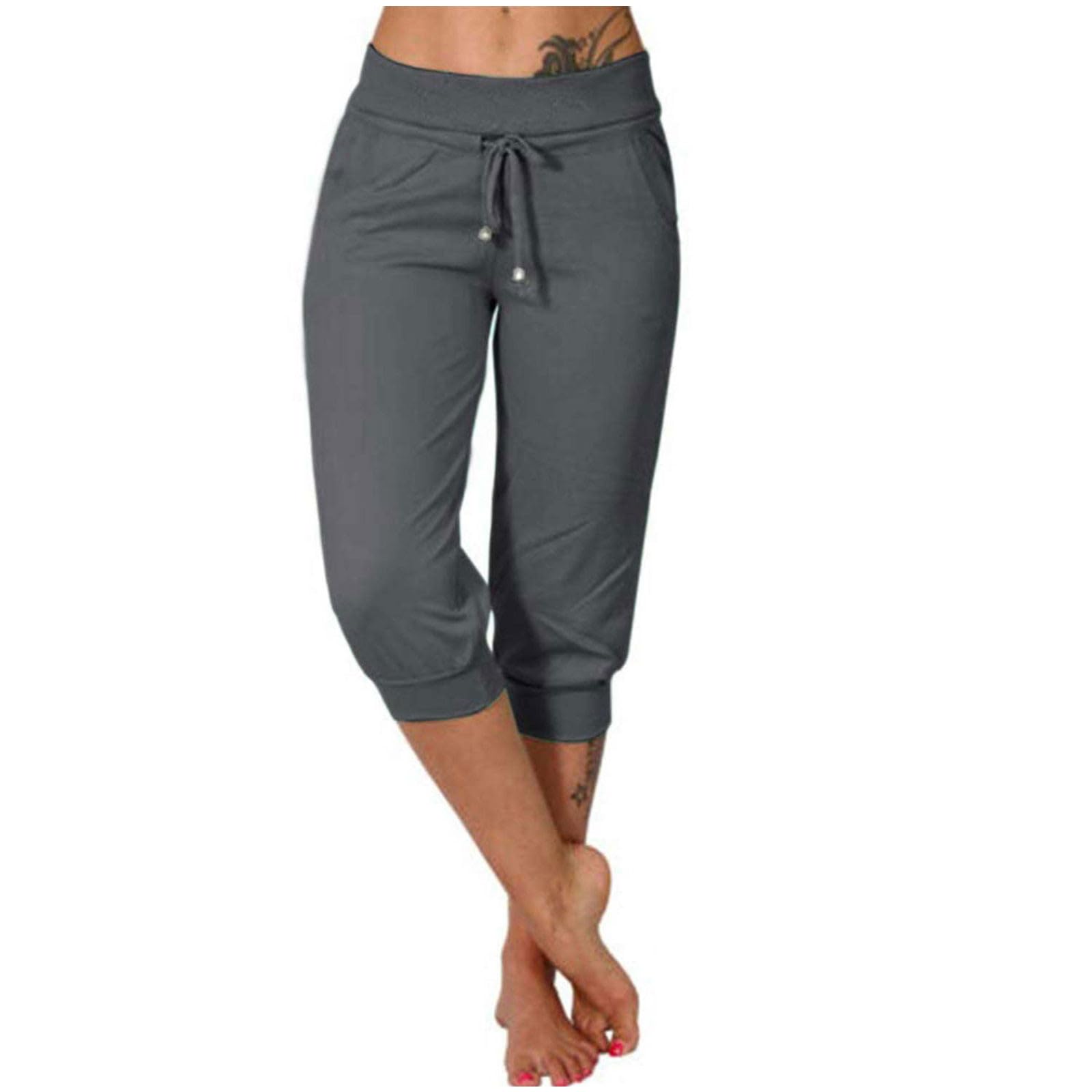 Capris Pants for Women 2026 Sweatpant Cropped Jogger Running Pants Lounge Loose Fit Drawstring Waist with Side Pockets — view 8