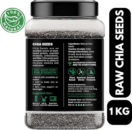 Image of Nutritoz Chia Seeds 1Kg Weight Loss Management with Omega 3, Fiber Rich in Calcium, (1000 g)