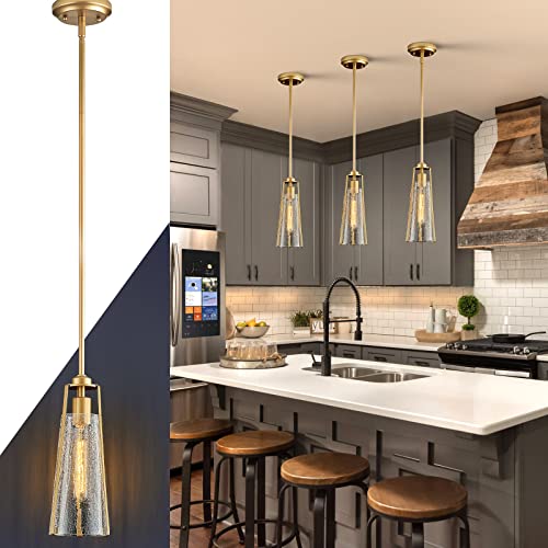 AIRYPHANT Gold Glass Pendant Light Set of 3, Modern 1-Light Gold Crackle Glass Pendant Light for...