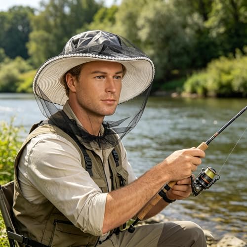 Mosquito Head Net Hat, Sun Protection Bug Face Mask, Fine Mesh Insect Netting for Fishing, Camping, Beekeeping miniatura 6