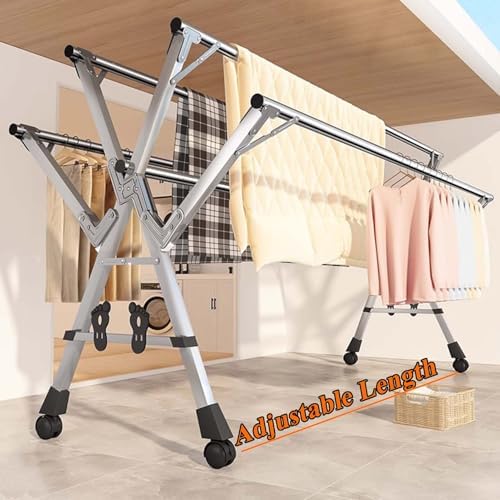Clothes Drying Rack for Laundry, Efficient Laundry Rack with Wheels, Free of Installation Adjustable Stainless Steel Garment Rack, Heavy Duty Stainless Steel Clothes Rac