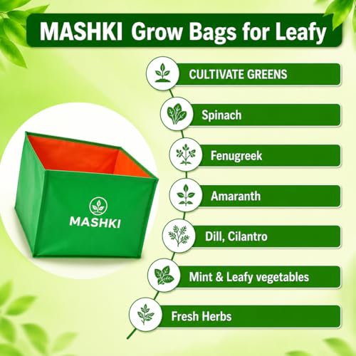 Image of MASHKI Rectangular HDPE Grow Bags 18 inchx12 inchx9 inch Inches 240 GSM for Terrace Garden, Home Gardening and Kitchen Gardening (Standard, 3 Count)