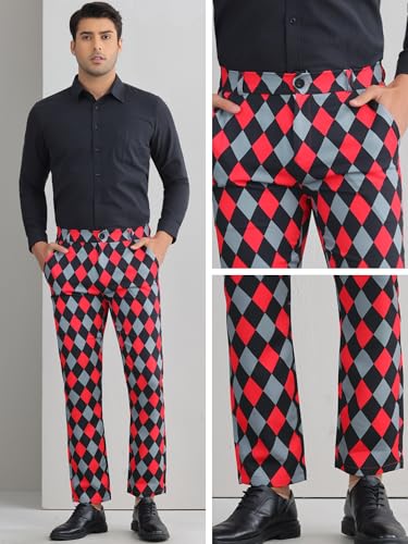Lars Amadeus Argyle Dress Pants for Men's Geometric Printed Straight Leg Checked Plaid Pants4