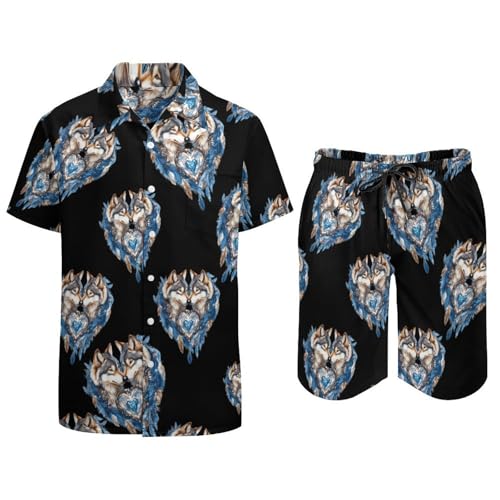 Camisa con botones y pantalones cortos con estampado de lobo atrapasueños 5