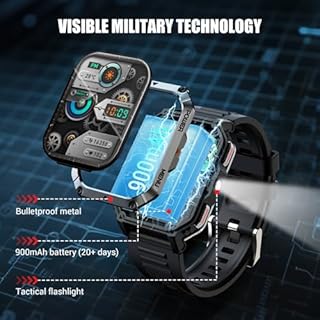 Military Smart Watch for Men(Answer/Make Calls),2.01"Fitness Watch with Compass/Flashlight/100 Days Battery/Heart Rate/SpO2/Sleep Monitor/100+ Sports/IP68 Waterproof,Outdoor Smartwatch for Android iOS