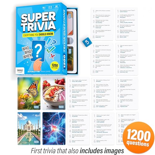 Image of Super Trivia Game for Adults with 1200 Questions - Fun Board Game for Adults - Family Road Trip Travel Game for the Pursuit of Trivial Knowledge