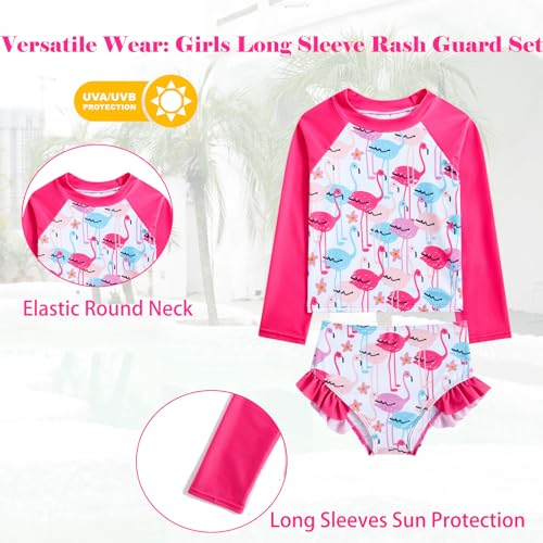 Image of Funnycokid Girls Swimsuit 3 Pieces Long Sleeve Rash Guard Set Tankini Bathing Suits Summer Kids Swimwear 3-10 Years