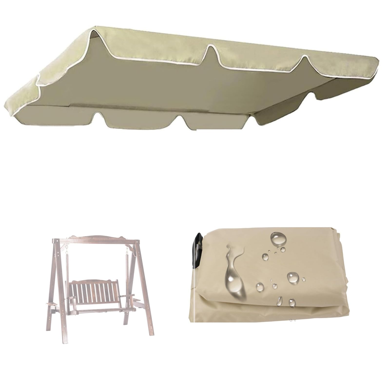 2-3 Seat Garden Swing Canopy Replacement , Swing Chair Canopy Replacement , 210D Oxford Heavy duty Waterproof 2 Seater Patio Swing Hammock Top Protective Cover(Size:249*185*18cm,Color:Beige)