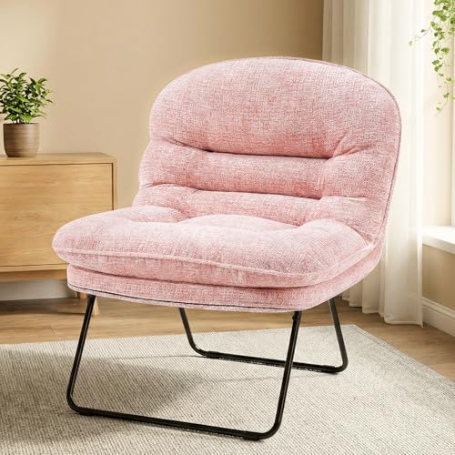 DUMOS Comfy Saucer Chair,Foldable Padded Chairs for Bedroom, Dorm & Gaming, Foldable Fashion Floor Chair with Back Support for Small Spaces,Hot New Pink