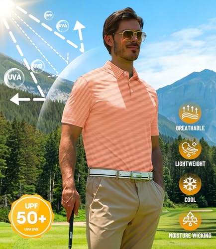 Image of ZITY 5 Pack Mens Golf Striped Polo Shirts Short Sleeve UPF 50+ Moisture Wicking Athletic Daily Casual Collared Shirt