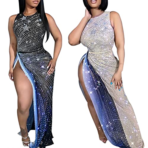 Image of Women Sleeveless Off Shoulder Split Evening Cocktail Long Dress