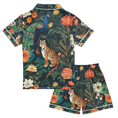 senya Peacock and Tiger Satin Summer Pajama Sets Silk Short Sleeve Button Down Sleepwear2