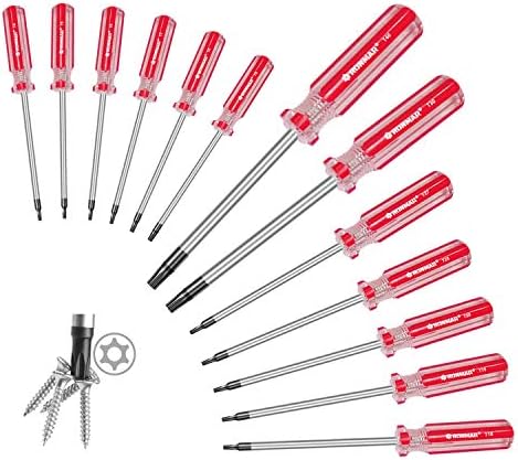 RONMAR 13-Piece Magnetic Torx Screwdrivers Set, Security Tamper Proof, T4、T5、T6、T7、T8、T9、T10、T15、T20、T25、T27、T30、T40 (red)
