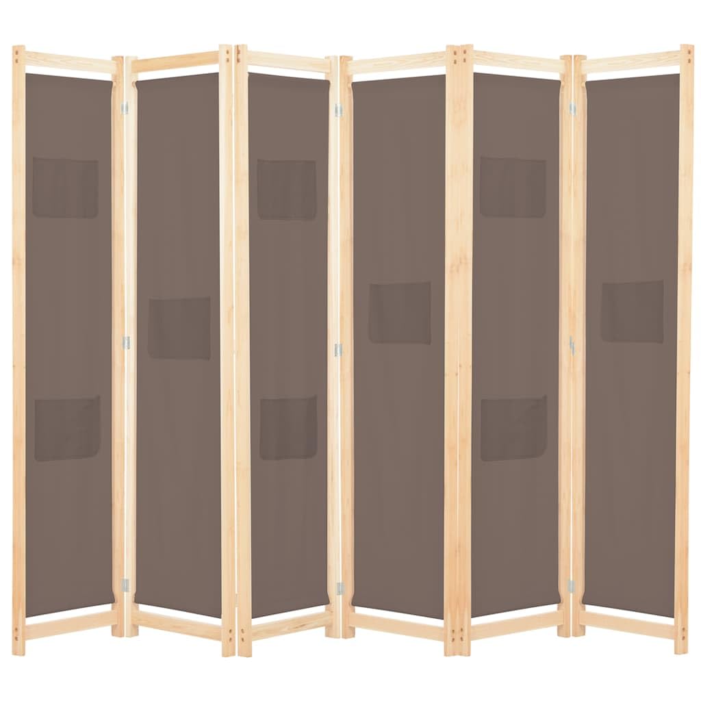 vidaXL 6-Panel Room Divider Home Bedroom Folding Privacy Panel Screen Wall Partition Separator Paravent Section Brown 240x170x4cm Fabric