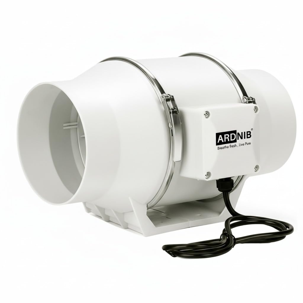 Ardnib Inline Duct Fan 6Inch/150mm | Silent Mix Flow Fan | Duct Exhaust Fan | Inline Exhaust Fan | Circular Inline Fan|Air Circulation System| White | 70W Copper Motor | 2 Speed | Air Flow 540m3/h