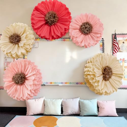 Image of Chunful 5 Pcs 30'' 24'' Giant Fairy Tissue Paper Flowers Decor Crepe Large Colorful Hanging Tissue Paper Pom Poms Decor for Fairy Garden Birthday Bachelorette Wedding Baby Shower Bridal Shower Party