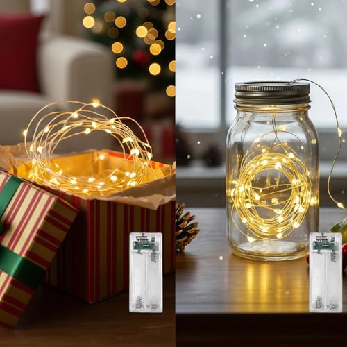 LightSeek Valentine Fairy Lights Battery Operated, 20 LED Warm White Christmas String Lights with Timer, 7FT Twinkle Lights for Wedding, Party, Home Decor, DIY, Gift Light, Waterproof, 2 Pack