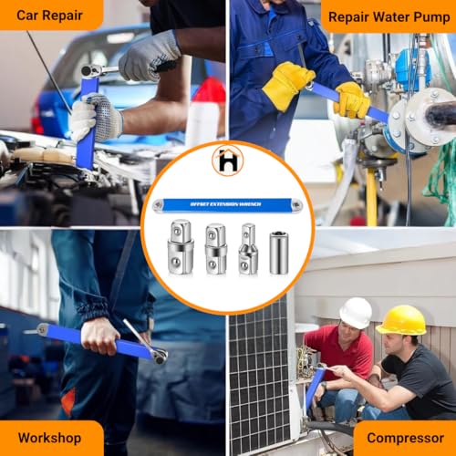 Image of Homdum Impact Extension Wrench Offset Design with Ratchet Mechanism for Automotive & DIY Use| Multi-Angle Offset Extension Wrench Durable Steel Ratcheting Tool for Home & Garage