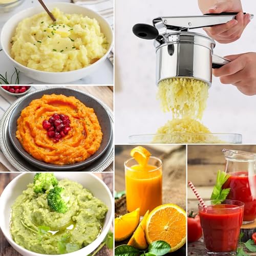 Potato Ricer, AITRAI Large 15oz Potato Ricer and Masher Heavy Duty Stainless Steel with 3 Interchangeable Discs for Smooth and Fluffy Mashed Potatoes, Puree, Fruit Juice, Baby Food