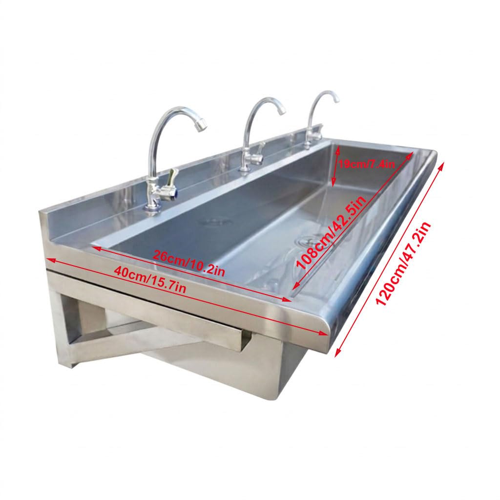 Générique Évier-Auge Professionnel en Acier Inoxydable avec robinets, Lave-Mains collectif Robuste et allongé, Évier Utilitaire Mural pour Restaurant, école, Cuisine ou sanitaires publics