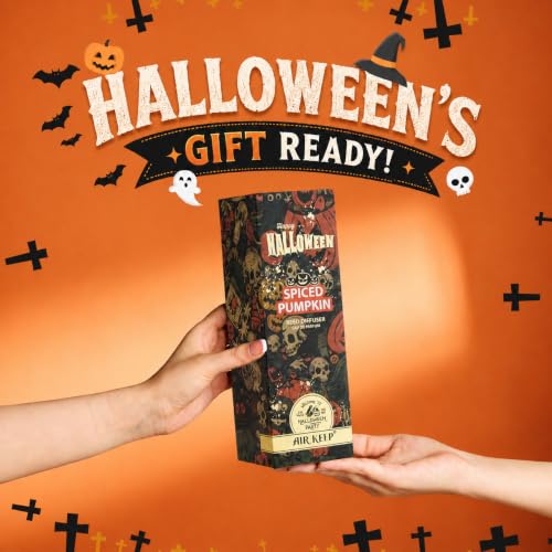 Image of Airkeep Halloween Reed Diffuser Set,3.38 fl oz (100 ml) - Spiced Pumpkin Oil Diffusers with 8 Reed Sticks, Home Fragrance Reed Diffuser for Bathroom Shelf Decor