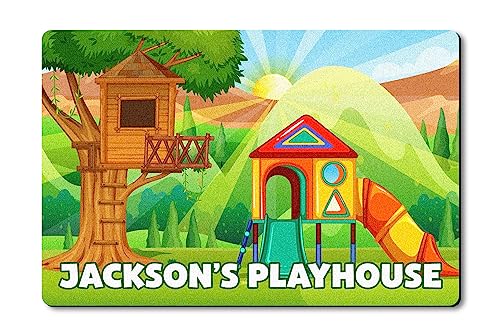 VOTANTA Personalized Playhouse Doormat Treehouse Door Mat for Kids Girls Boys Custom Name Playhouse Sign Tree House Yard Clubhouse Decor Kids Playground Welcome Door Mat Rug Indoor Outdoor 24