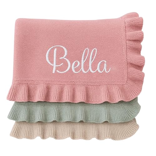 Nonnie Personalized Baby Blanket with Name - Custom Embroidered Knitted Ruffled Blanket for Newborn, 30x40 inch, Customized Gift for Newborn Boys...