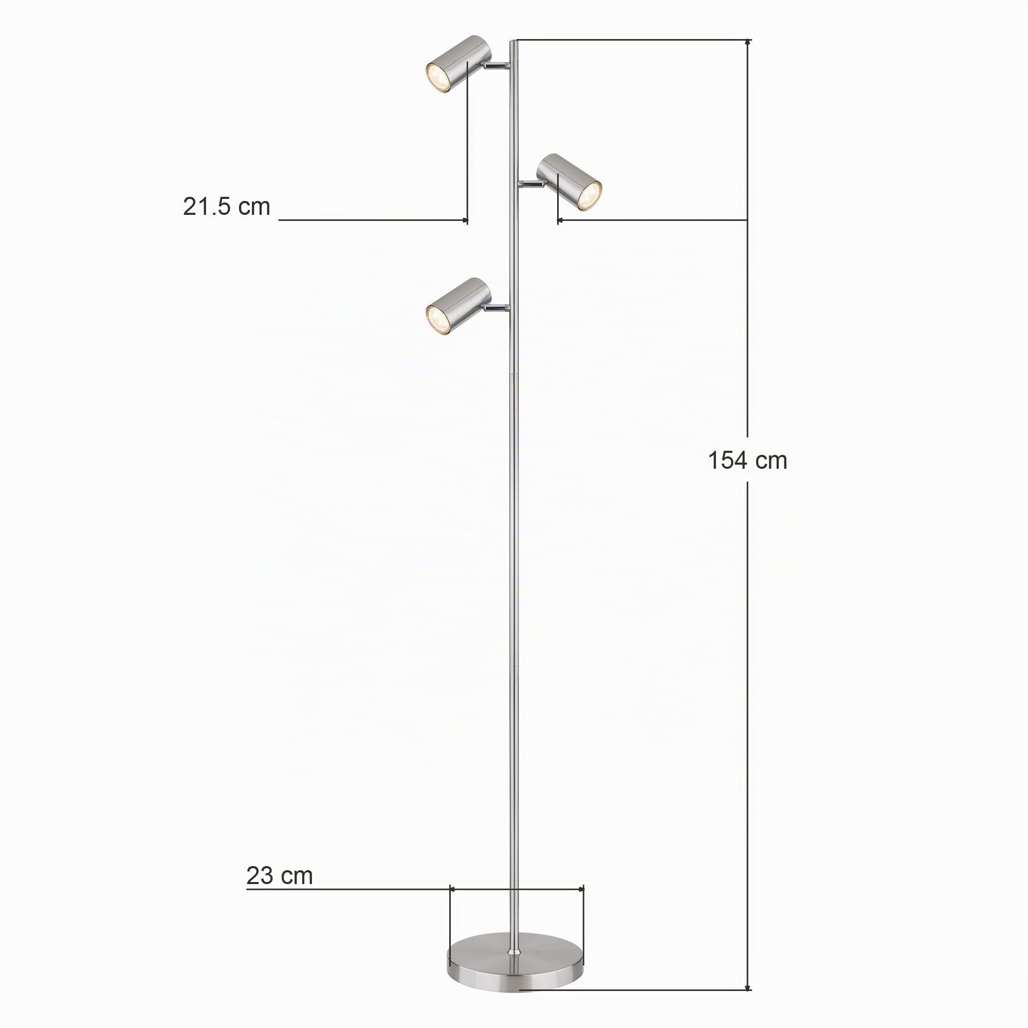 Stehleuchte Luvio 3-flammig GU10 | Satin Nickel, Modernes Industrial-Design, Verstellbare Strahler | Ideal für Wohnzimmer, Schlafzimmer und Home-Office