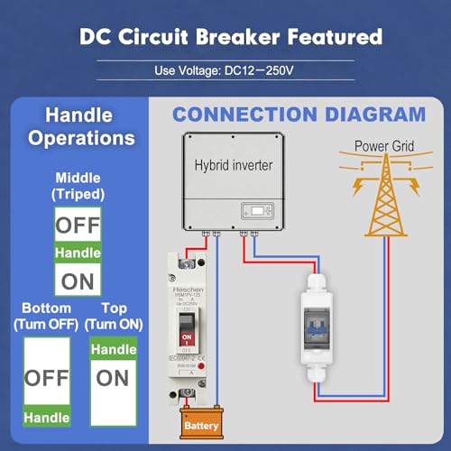 Heschen DC-Leistungsschalter MCCB, 1 polig, DC250V Photovoltaik-Leistungsschalter, für PV-Solaranlage Solarmodule Netzsystem (100A HSM1PV-125)