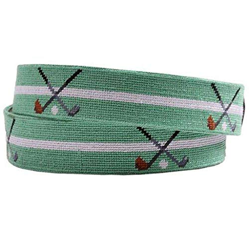 Crossed Clubs Needlepoint Belt in Mint by Smathers & Branson3