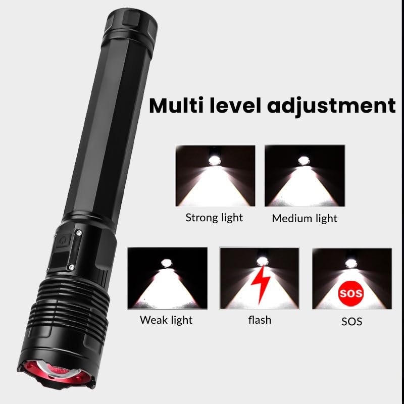 CYBERSONIC COBA Torch CB-6501 Super Bright Flashlight White Laser 30W LED USB Zoomable 1000M Range 5 Modes Digital Display Torch Outdoor Emergency Flash Light 1