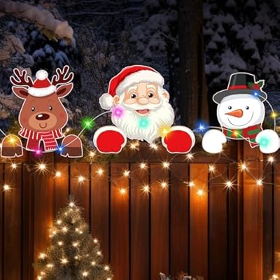 Sawysine 3 Pcs Christmas Fence Peeker Decor wit...