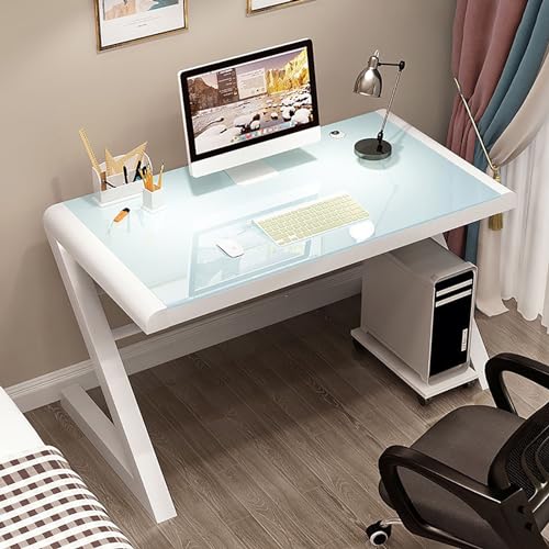 Escritorio de vidrio templado para computadora con bandeja para teclado, escritorio moderno para oficina en casa, mesa de estudio, estación de trabajo