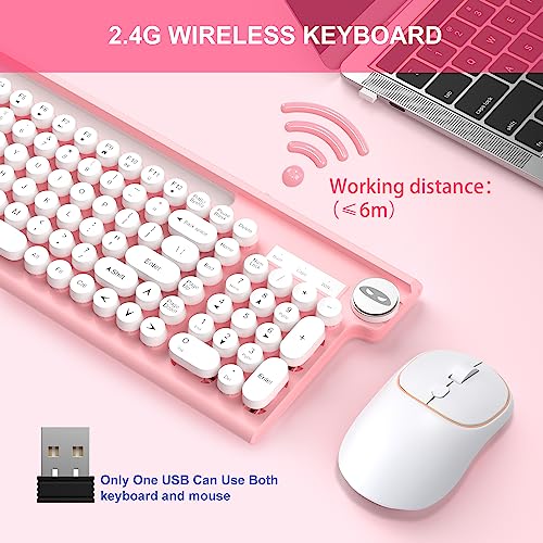 Image of Pink Wireless Keyboard and Mouse Combo, MageGee 2.4G USB 101Keys officeTypewriter, Waterproof Cute Round Retro Aesthetic Keyboard for Computer,PC,Desktops,Laptop, Mac(White Pink)