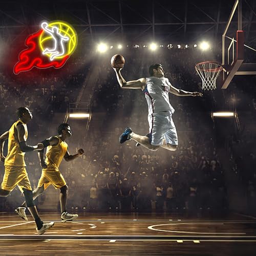 Image of Slam Dunk Neon Sign for Wall Decor Basketball Neon Light for Man Cave Dimmable Birthday Basketball Gifts for Tenn Boys Fans LED Dunk Sport Sign for Course Sport Bar Club Bedroom Art Size 15.5 * 12.9