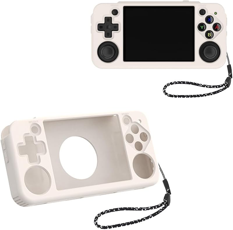 Silicone Protective Case for ANBERNIC RG35XX H Retro Handheld Gaming Console, Soft Sleeve Cover Protector Anti-Bump and Anti-Drop Full Protection, with Lanyard (White)