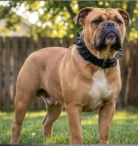 Bbmmayy Leather Dog Collar Spiked Studded Dog Collar for Medium Large Dogs Pit Bull Mastiff Bully Boxer (S Black4)