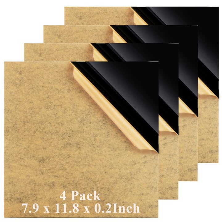 4 Pack 8 x 12 Inch Black Acrylic Sheet - 1/4 Thick (6mm) Black Plexiglass Sheets, Cast Acrylic Sheet with Protective Paper for DIY Display, Craft, Sign, Painting, Laser Cutting
