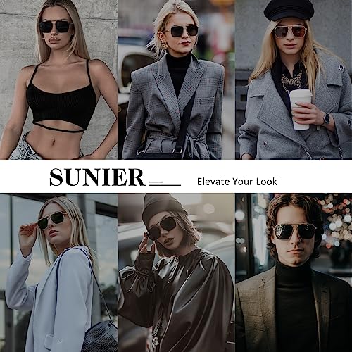 Sunier Oversized Square Sunglasses Womens Polarized Trendy Retro Women's Shades Vintage Large Metal Sun Glasses UV4002