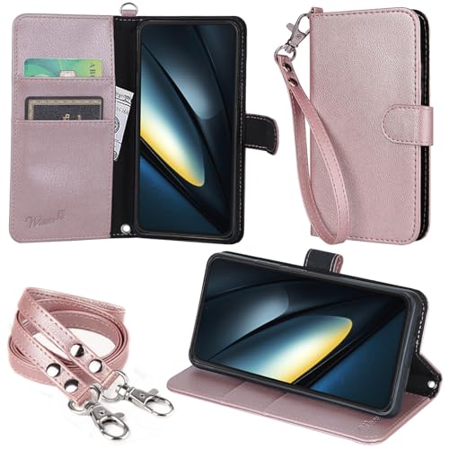 wisers Xiaomi POCO F6 Pro ケース 手帳型 スマホケース 対応 (ローズゴールド) ストラップ 2種付き (ハンドストラップ/ネックストラップ) 2024年 新型