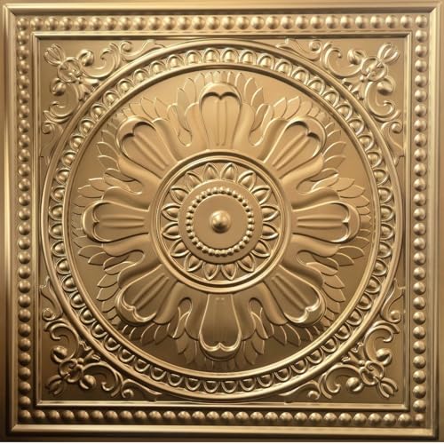 Image of Kayra Decor PVC Ceiling Panel 2x2 Feet (60x60 cm) - Regal Ornate Design, Champagne Gold | Pack of 25 3D Decorative Ceiling & Wall Panels | Waterproof Home Interior Decor