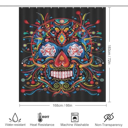 Rideau de douche crâne imperméable lavable avec 12 crochets - 4