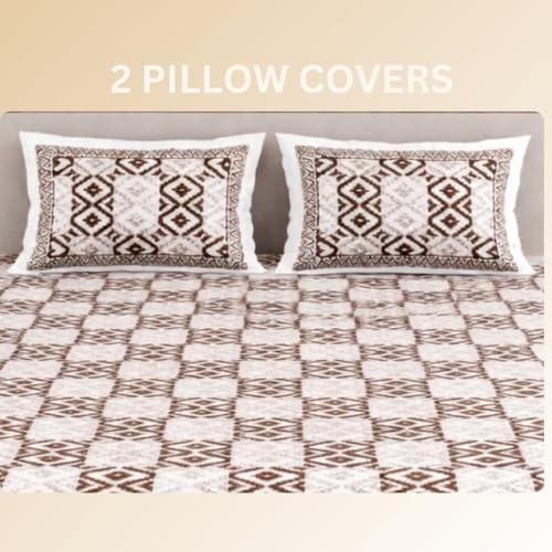 Image of Living Roots Ethnic Jaipur Block Print | Double Cotton Bedsheet & 2 Pillow Covers | for Mattress Upto 6 inches Thick, No Colour Bleeding | Brown, Off White King Size 90 * 108 inches, 144TC (610-B)