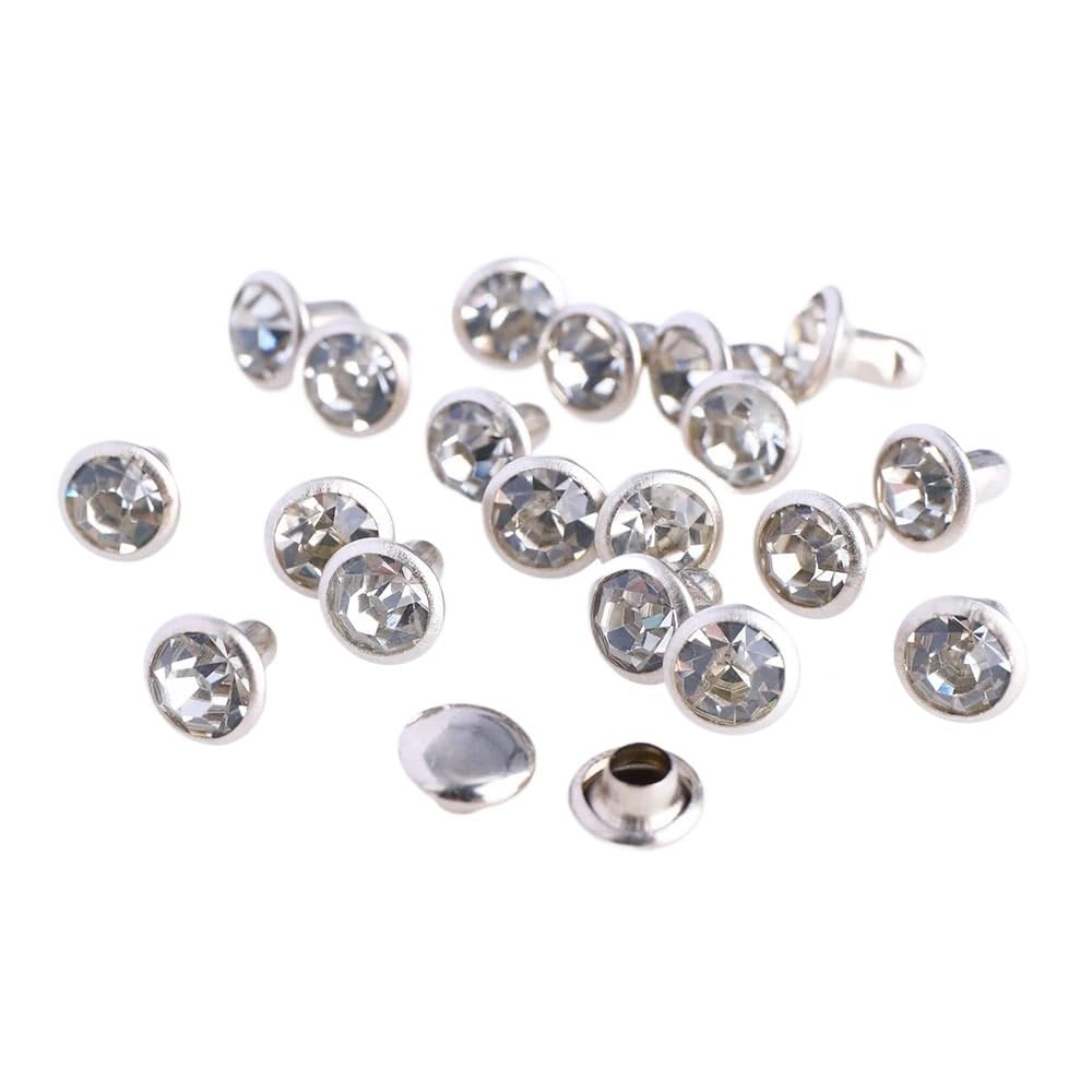 Nity z kryształu górskiego 200 zestawów Nity szklane 6/8 mm Rhinestone Brokatowy kryształ AB Srebrne kamienie krawędziowe Szpilki z delikatnymi kryształkami do obuwia skórzanego(Crystal,8mm)