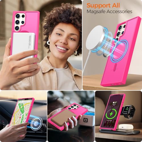 Image of Rayboen for Samsung Galaxy S23 Ultra Case Magnetic, [Compatible with Magsafe] Protective Skin Finish Matte Phone Cover for Samsung S23 Ultra with Translucent Hard Back & Soft Edge, Matte HotPink