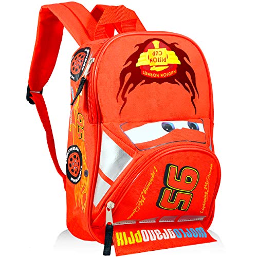 Disney Cars Lightning Mcqueen Backpack For Kids Bundle ~ Deluxe 16" Cars Backpack With Stickers (Disney Cars School Supplies) #TOP1